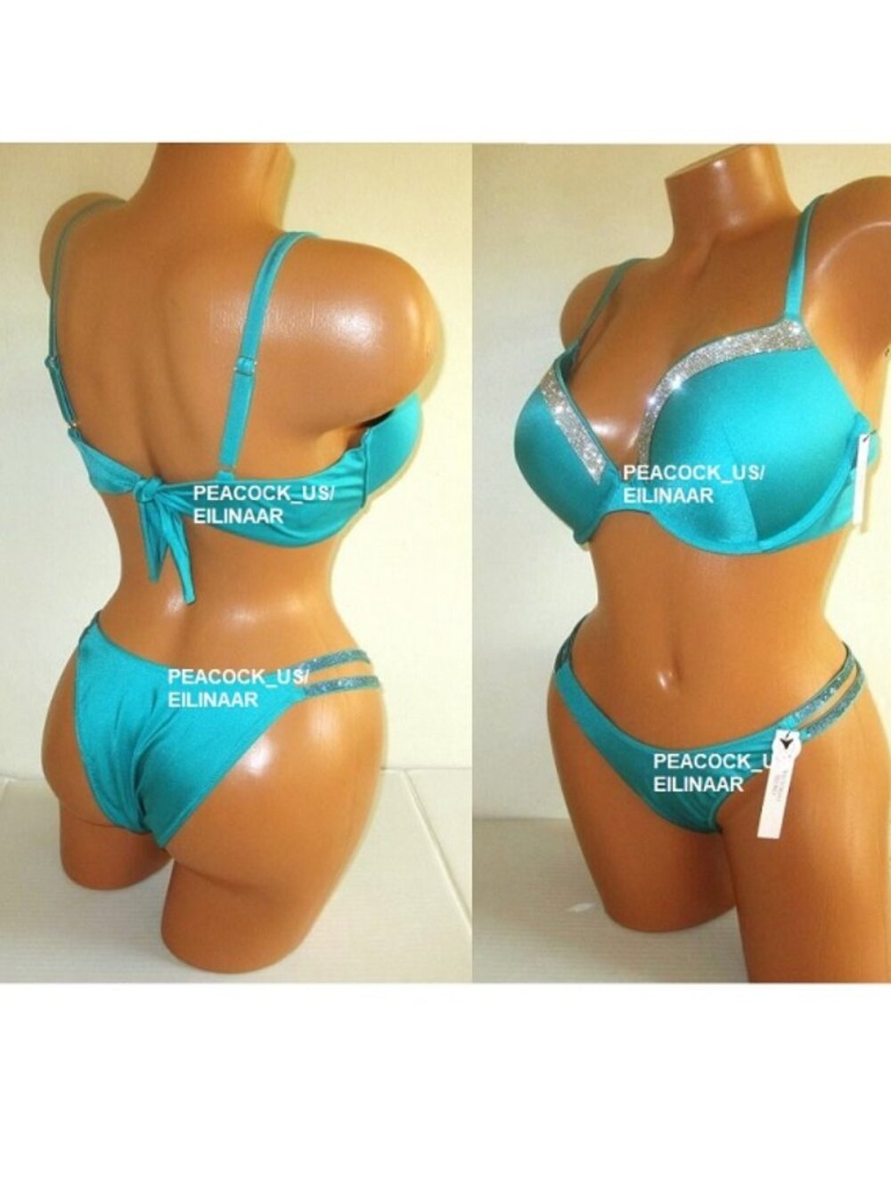38C/M VICTORIA SECRET SWIM Shine Strap Push Up Top Bikini Set Brazilian Bottom